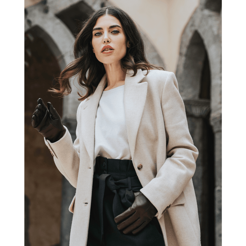Gants Femme en Cuir Marron - Fourrure Blanche - Fabriqués à la main en Italie – Gants en Cuir de Luxe – Fait à la Main en Italie - Fratelli Orsini® - 6
