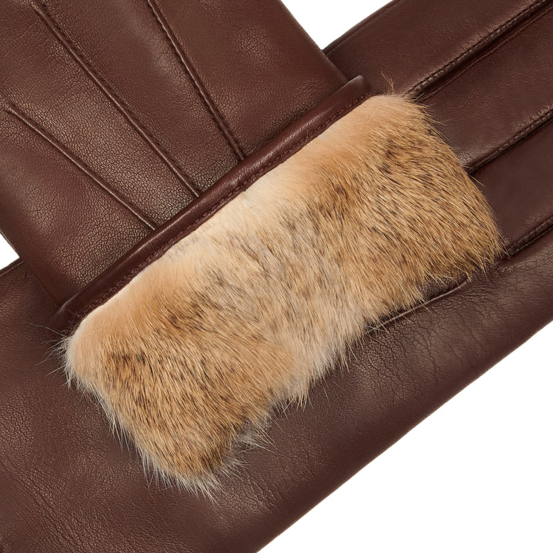 Francesca (Marron) - Gants en cuir d'agneau à doublure en fourrure marron
