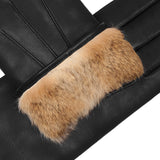 Francesca (Noir) - Gants en cuir d'agneau à doublure en fourrure marron