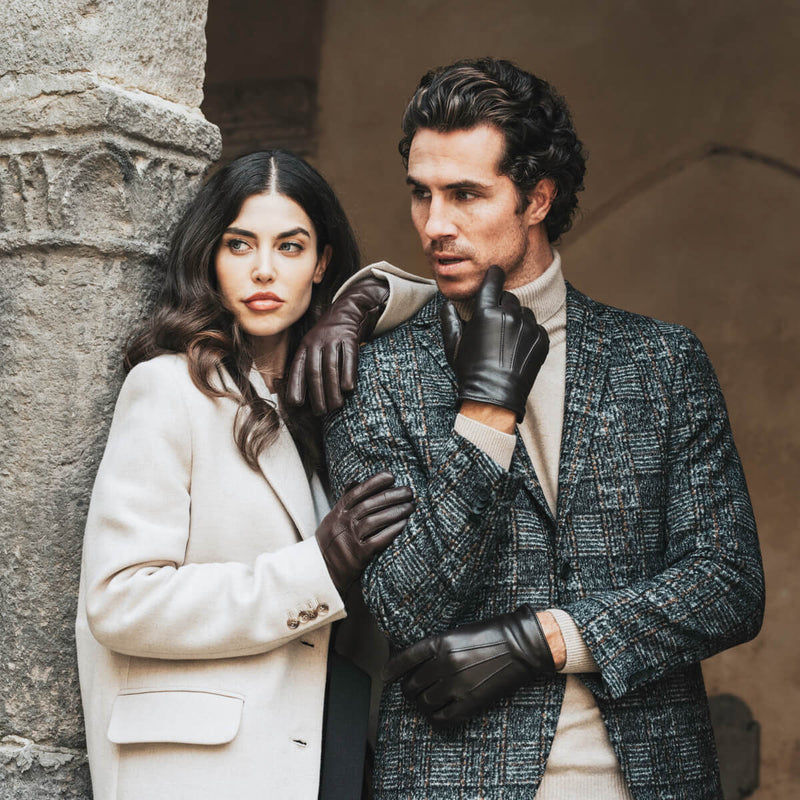 Gants Femme en Cuir Marron - Fourrure Blanche - Fabriqués à la main en Italie – Gants en Cuir de Luxe – Fait à la Main en Italie - Fratelli Orsini® - 7