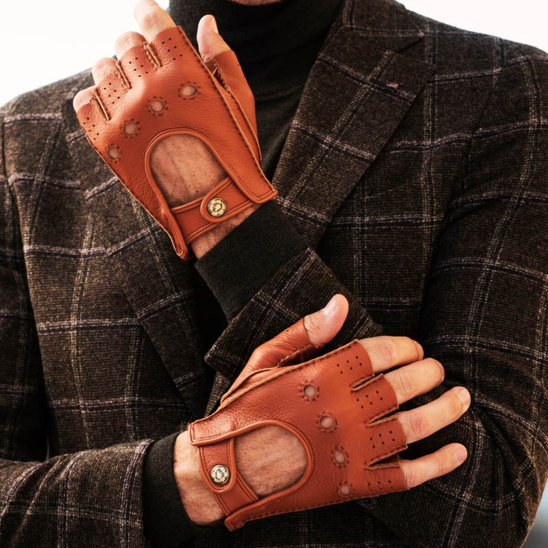 Gants de voiture pour hommes Marron - Peau de daim - Fabriqués à la Main en Italie – Gants en Cuir de Luxe – Fait à la Main en Italie - Fratelli Orsini® - 4