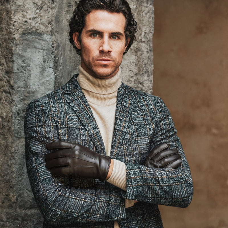 Gants en Cuir Marron Homme Écran Tactile - 100% Cachemire - Fabriqués à la main en Italie – Gants en Cuir de Luxe – Fait à la Main en Italie - Fratelli Orsini® - 6