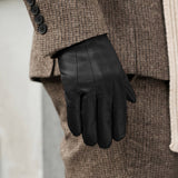 Giovanni (Noir) - Gants tactiles en cuir d'agneau à doublure en cachemire