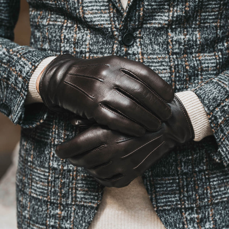 Gants en Cuir Marron Homme Écran Tactile - 100% Cachemire - Fabriqués à la main en Italie – Gants en Cuir de Luxe – Fait à la Main en Italie - Fratelli Orsini® - 5