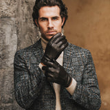 Gants en Cuir Marron Homme Écran Tactile - 100% Cachemire - Fabriqués à la main en Italie – Gants en Cuir de Luxe – Fait à la Main en Italie - Fratelli Orsini® - 4