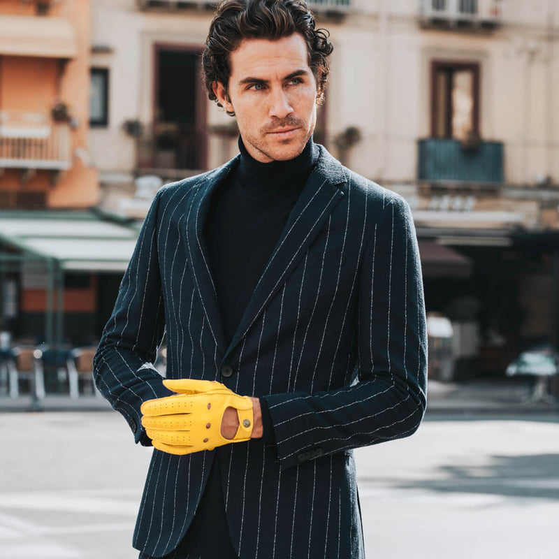 Gants de Conduite Homme Jaune - Fabriqués à la main en Italie - Peau de daim – Gants en Cuir de Luxe – Fait à la Main en Italie - Fratelli Orsini® - 7