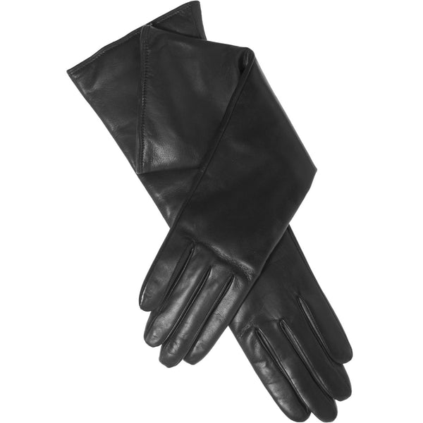 Leonora (noir) - Gants en cuir longueur 6 boutons doublés de cachemire