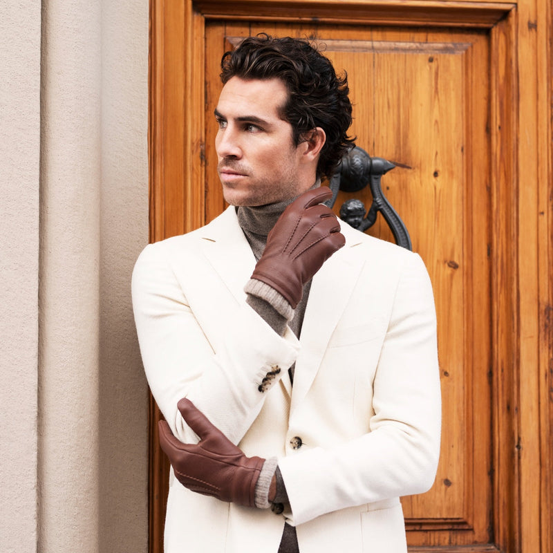 Gants en Cuir Marron Homme - Peau de daim - Fabriqués à la main en Italie – Gants en Cuir de Luxe – Fait à la Main en Italie - Fratelli Orsini® - 12