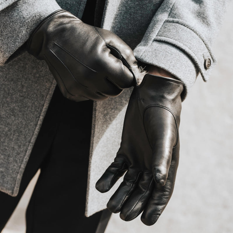 Gants en Cuir Homme Noir - Fourrure Blanche - Fabriqués à la main en Italie – Gants en Cuir de Luxe – Fait à la Main en Italie - Fratelli Orsini® - 8
