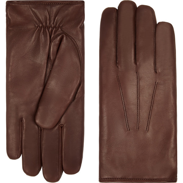 Marco (Marron) - Gants en agneau à doublure en fourrure blanche