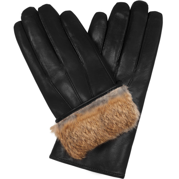 Marco (Noir) - Gants en agneau à doublure en fourrure marron/beige