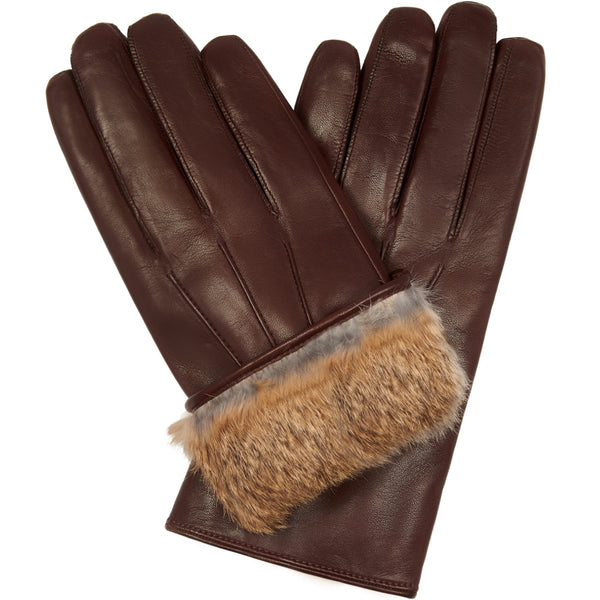 Marco (Marron) - Gants en agneau à doublure en fourrure marron