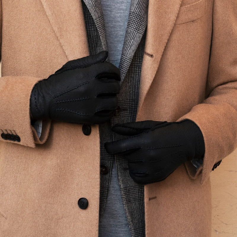Gants en Cuir Pécari Noir - 100% Cachemire - Fabriqués à la main en Italie – Gants en Cuir de Luxe – Fait à la Main en Italie - Fratelli Orsini® - 8
