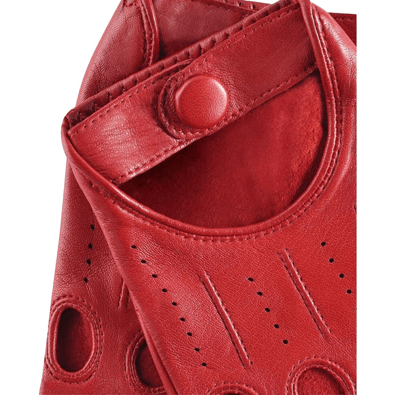 Gants de Conduite Femmes Rouge - Sans doigts - Fabriqués á la main en Italie – Gants en Cuir de Luxe – Fait à la Main en Italie - Fratelli Orsini® - 3