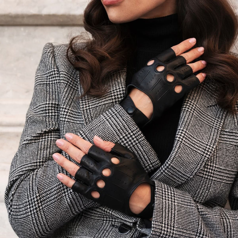 Gants de Conduite Femmes Noirs - Sans doigts - Fabriqués á la main en Italie – Gants en Cuir de Luxe – Fait à la Main en Italie - Fratelli Orsini® - 4