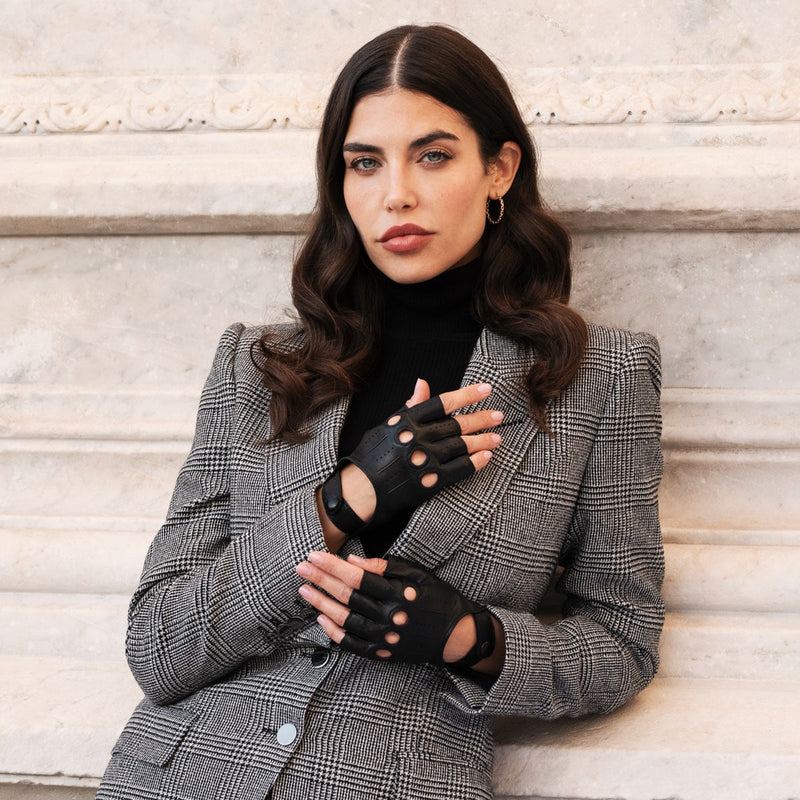 Gants de Conduite Femmes Noirs - Sans doigts - Fabriqués á la main en Italie – Gants en Cuir de Luxe – Fait à la Main en Italie - Fratelli Orsini® - 3