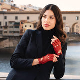 Gants de Conduite Femmes Rouge - Sans doigts - Fabriqués á la main en Italie – Gants en Cuir de Luxe – Fait à la Main en Italie - Fratelli Orsini® - 6
