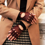 Gants de Conduite Femme Cordovan - Sans doigts - Fabriqués à la main en Italie – Gants en Cuir de Luxe – Fait à la Main en Italie - Fratelli Orsini® - 3
