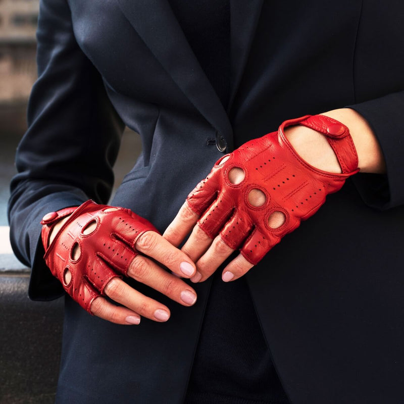 Gants de Conduite Femmes Rouge - Sans doigts - Fabriqués á la main en Italie – Gants en Cuir de Luxe – Fait à la Main en Italie - Fratelli Orsini® - 8