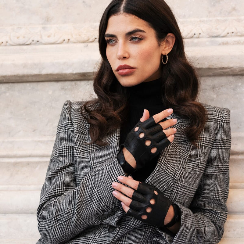Gants de Conduite Femmes Noirs - Sans doigts - Fabriqués á la main en Italie – Gants en Cuir de Luxe – Fait à la Main en Italie - Fratelli Orsini® - 5