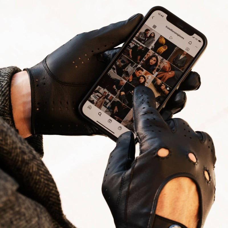 Gants de voiture pour homme noir - Écran tactile - Fabriqués à la Main en Italie – Gants en Cuir de Luxe – Fait à la Main en Italie - Fratelli Orsini® - 3